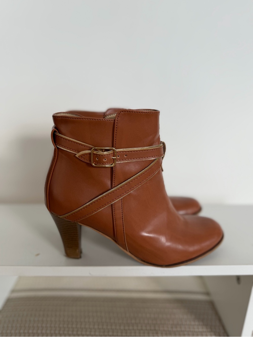 Women's Brown Leather Ankle Boots with Wrap Strap Size 8.5 $59